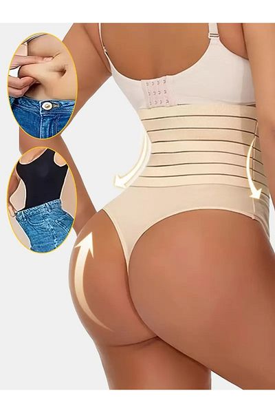MİSTİRİK Flerna Model Elastic Waist Abdominal Flattening Belly Effective Corset String Panties Skin Color