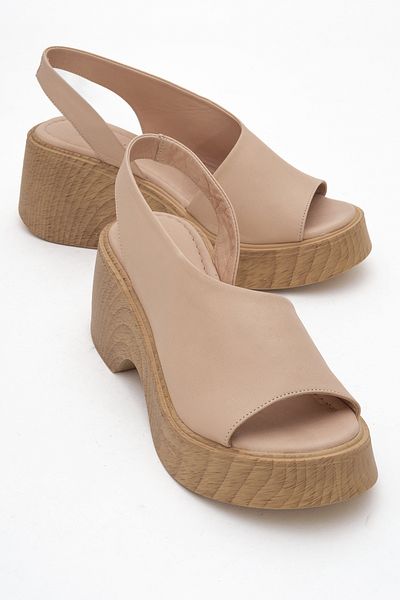 LuviShoes Sandale cu toc cu pană ROY din piele naturală din piele bej închis