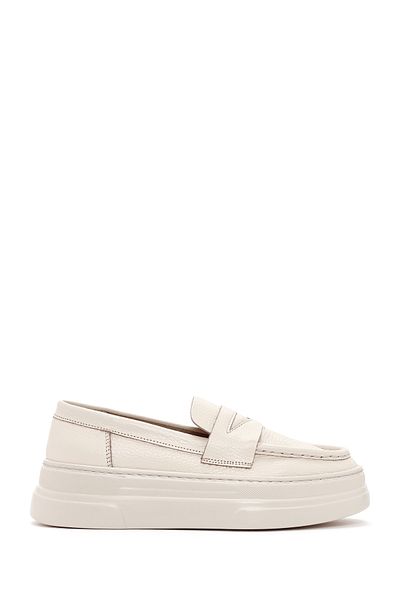 Derimod Pantofi Penny Loafer din piele naturală, 100% piele, cu talpă groasă, crem, pantofi casual, pantofi de zi cu zi