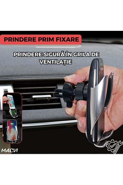 MACVI Suport Auto Macvi®, Model Business, cu Functie de Incarcare Wireless si Senzor Infrarosu