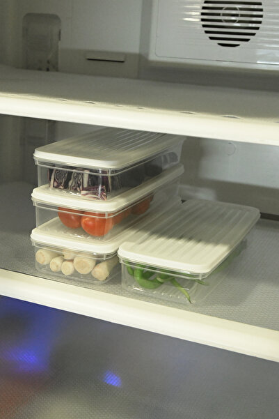 Leila 4-Piece White Lid Storage Container, Suitable for Refrigerator Organizer Microwave and Freeze 4Lt