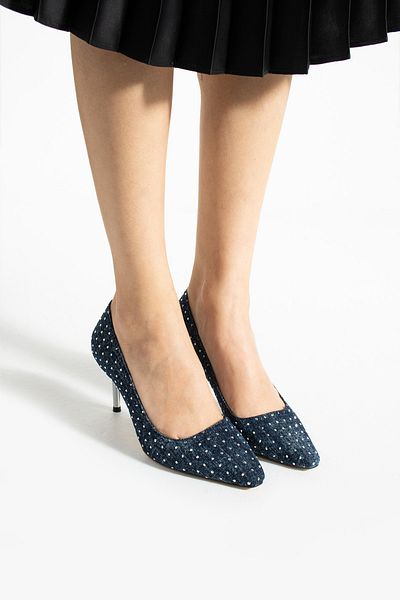 Güllü Shoes Blue Denim Stone 7 cm Vegan Leather Heeled Shoes |   Comfortable, Stylish, Daily and Special Occasion Women's Shoes