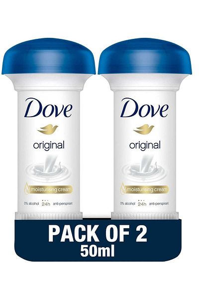 Dove كريم مزيل العرق الأصلي المضاد للتعرق، حماية تدوم 24 ساعة مع ربع كريم مرطب 50 مل (عبوة من