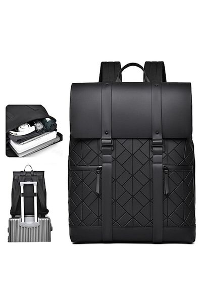 Versatyx Rucsac multifuncțional pentru laptop și călătorie, exterior din piele vegană, buzunare multiple