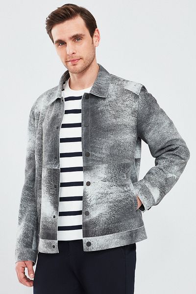 Derimod Men's Gray Nubuck Leather Coat - Saka 24sgd6516wb