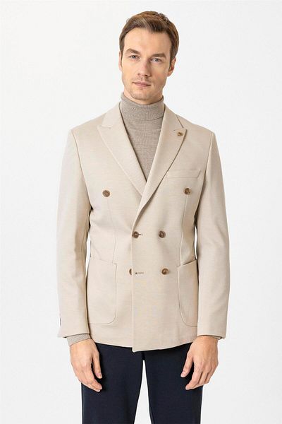 SÜVARİ Μπεζ Slim Fit Μασίφ μυτερό γιακά 6 Drop Jacket