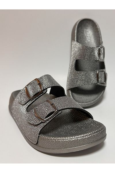 Pienn Glitter Adjustable Double Buckle Elastic Anatomic Sole Women's Home and Street Slippers