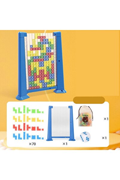 Flippy Tetris Intelligence Puzzle Tangram, 70 Multicolor Pieces, 3D Montessori, Blue Frame