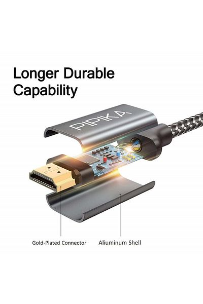 PIPIKA Cablu HDMI 2K 8.60, plat, negru/gri, nailon, 1 m