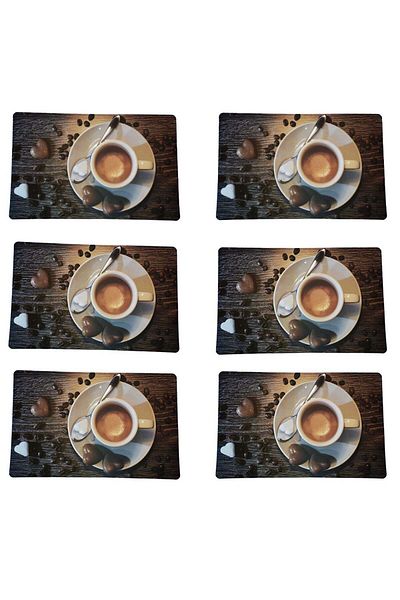 PUFO Set suporturi pentru farfurii pentru servirea mâncării, model Pufo Love Coffee, 6 piese