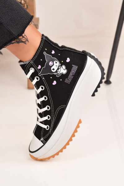 minibonito Pantofi sport cu talpă înaltă, negri, imprimați Kuromi