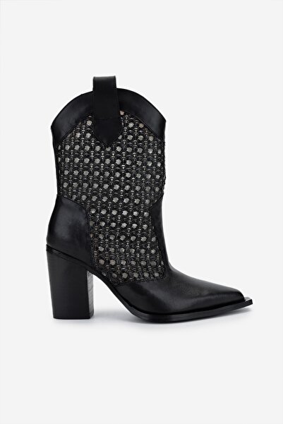 Valmenti Kadın Deri & Tekstil Siyah Deri Topuklu Çizme