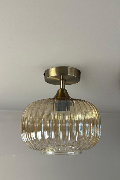 Bamyum Mola Cam Bal Rengi Piramit Plafonyer Başlık Tekli Avize Retro Sarkıt Lamba Restoran Salon Aydınlatma