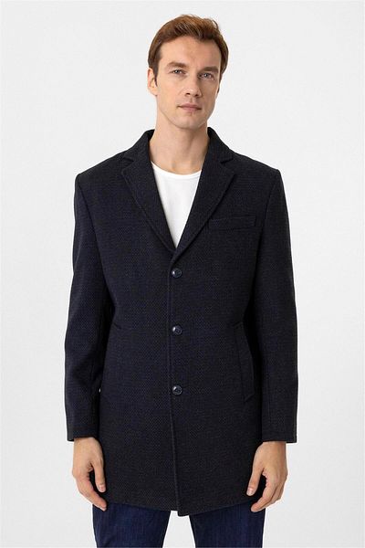 SÜVARİ Μονόχρωμο παλτό με μοτίβο Navy Blue Slim