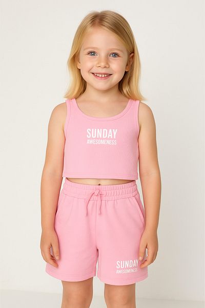 DMB BOYS & GIRLS Set de 2 piese pentru fete de vară, cu maiouri crop cu nervuri și pantaloni scurți cu talie elastică