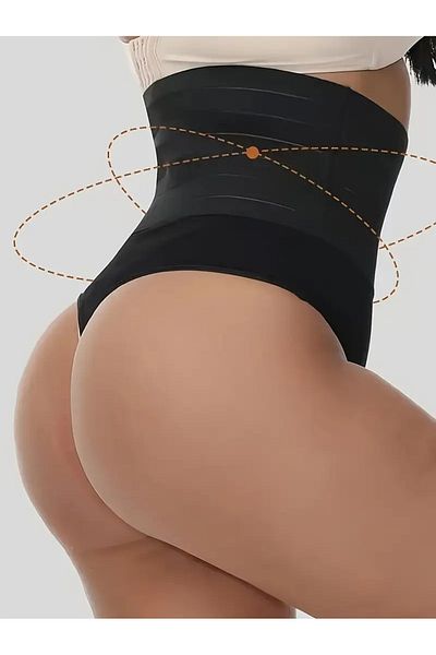 MİSTİRİK Model Flerna - Chiloți șir negru cu talie elastică, burtă aplatizată, corset