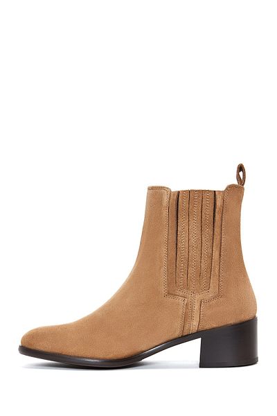 Derimod Women's Tan Suede Leather Chelsea Boots 24Wfd 150410
