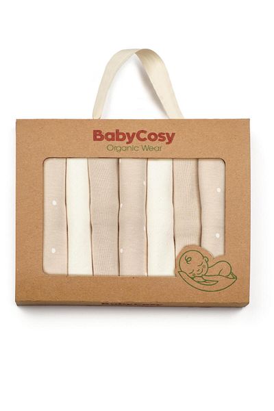 BabyCosy Organic Wear مناديل مبللة للفم للأطفال مكونة من 7 قطع مقاس 25 × 25 سم، 100% قطن عضوي، سلسلة الأطفال وحديثي الولادة - CSY5961
