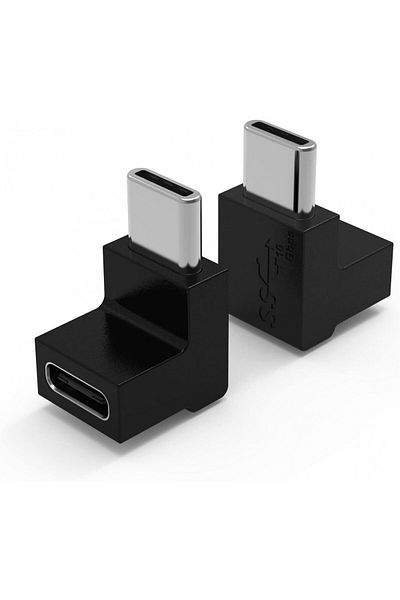 Juliyeh 90 Degree Angle Usb C Adapter Set Of 2, Black, Abs, 13 X 13 Mm