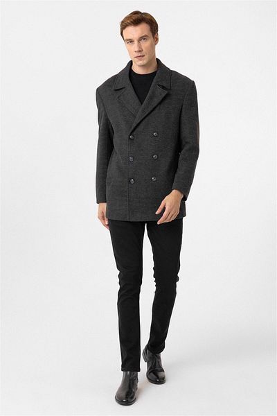 SÜVARİ Ανδρικό παλτό Süvari Slim με σχέδιο Houndstooth γκρι διπλό στήθος