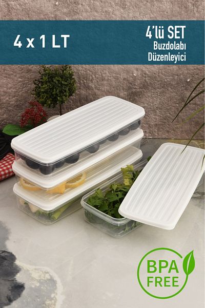 Leila 4-Piece White Lid Storage Container, Suitable for Refrigerator Organizer Microwave and Freeze 4Lt