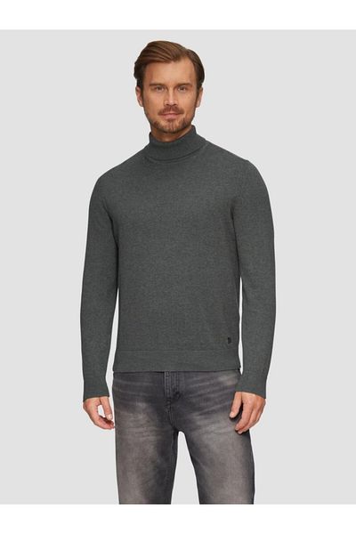 s.Oliver Men's Cotton Sweater With High Collar, Dark Gray