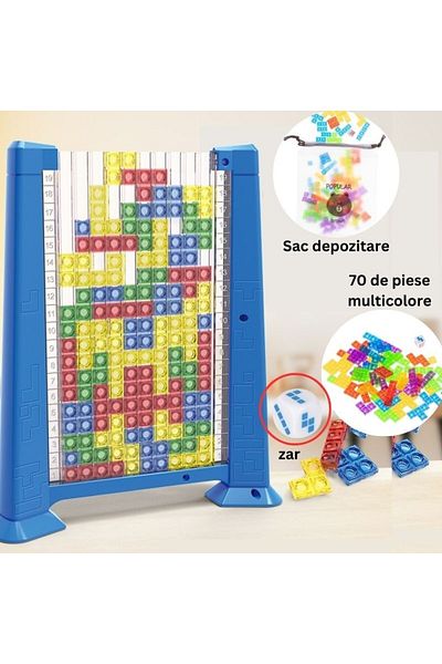Flippy Joc Tetris Tangram, 70 Piese Multicolore 3d, Plastic, Zar, Sac Depozitare, 6 Ani, Albastru