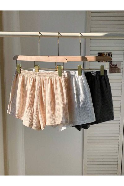 trendgar Pachet de 3 pantaloni scurți din muselină țesute pentru femei, negru, alb, bej