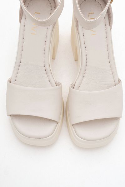 LuviShoes Margot Ecru Skin Genuine Leather Women's Platform Heeled Sandals