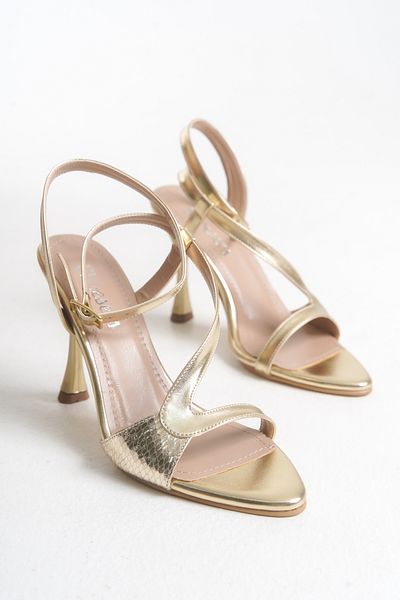 Shoesers Women's Special Design Asymmetrical Banded Metallic Color Stiletto Thin High Heeled Evening Dress Shoes