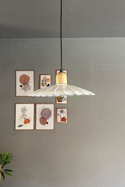 Bamyum Risso Beyaz Metal Büyük Avize Kalın Ahşap Kafa Başlık Tekli Cafe Mutfak Modern Sarkıt Aydınlatma