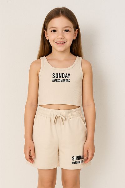 DMB BOYS & GIRLS Ribbed Crop Tank Top and Elastic Waist Shorts 2-Piece Top and Bottom Summer Girl Set