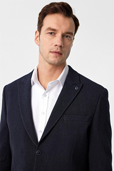 SÜVARİ Lacivert Regular Fit Desenli 4 Drop Ceket