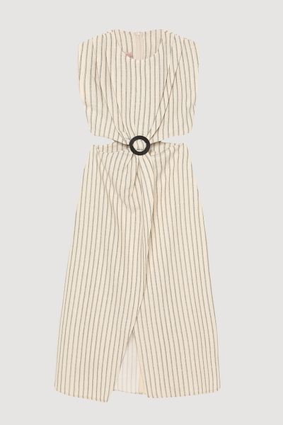 Quzu Rochie midi cu dungi decupate cu accesorii pentru curea Natural