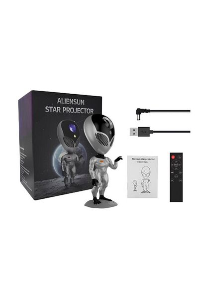 MACVI Proiector de Stele Macvi® Tip Alien, Galaxie Stelara, LED cu Telecomanda si Dialog Vocal, Argintiu