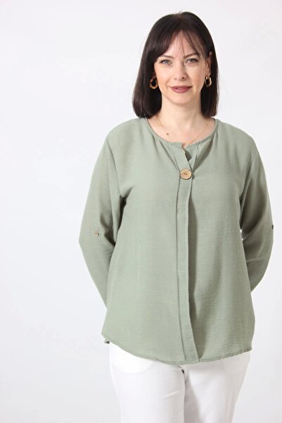 Moda Berray B-073 KOLU APOLETLİ YAKASI DÜĞME AKSESUARLI GİZLİ PİLELİ KETEN KA...