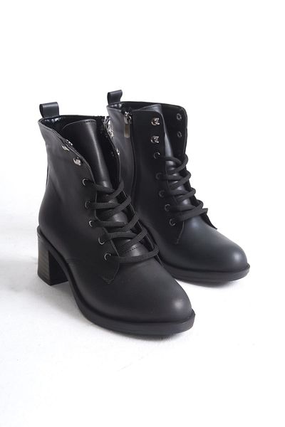 Zerenyus Γυναικείες μπότες με φερμουάρ Lena Lace-Up Orthopedic Sole Heeled - Μαύρο