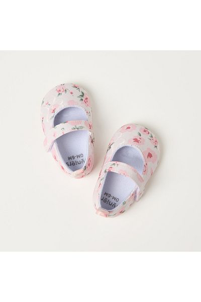 Juniors Floral Print Booties with Hook and Loop Closure