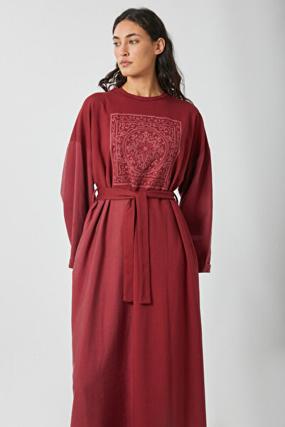 ZÜLAYS Garnili Sweat Elbise Kırmızı