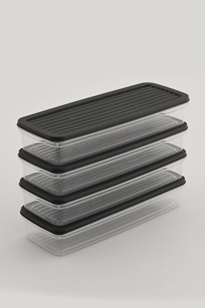 Leila Anthracite 4-Piece Storage Container with Lid, Refrigerator Organizer Suitable for Microwave and Freeze 4Lt