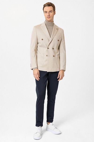 SÜVARİ Μπεζ Slim Fit Μασίφ μυτερό γιακά 6 Drop Jacket