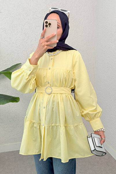 zhrcelebi تونيك بطبقات وحزام 2140 - أصفر