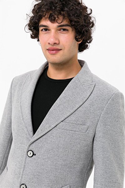 SÜVARİ Gray Slim Dobby Pointed Collar Coat
