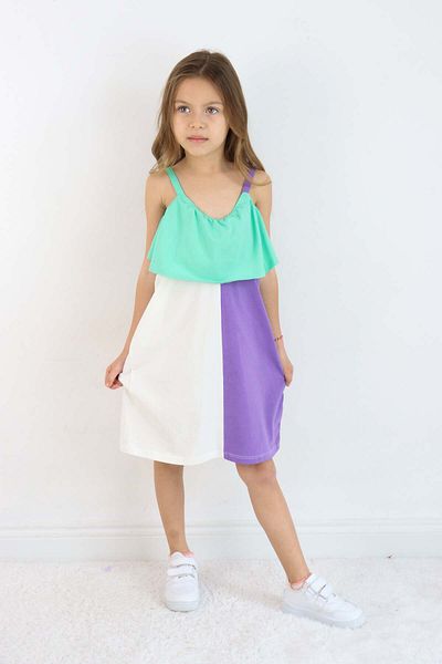 Pijamella Girl's Multicolor Above Knee Combed Beach-Pool-Sea Dress