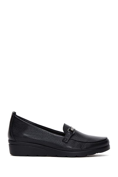Derimod Pantofi cu toc cu pană, 100% piele, cu cataramă neagră, pantofi Penny Loafer din piele naturală, pantofi casual,