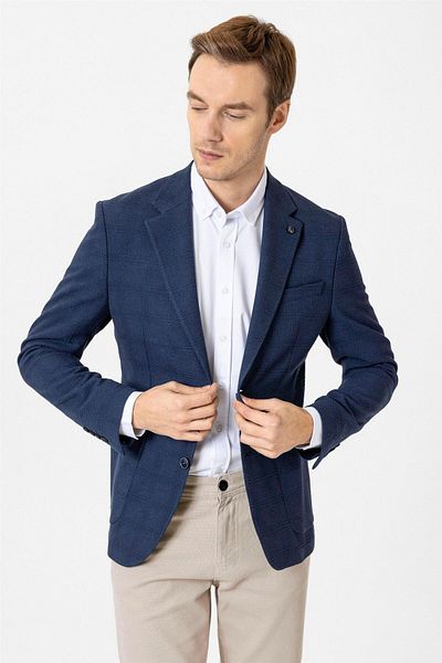 SÜVARİ Γαλάζια Slim Fit Μονοκόμματη Γιακά 6 Drop Σακάκι