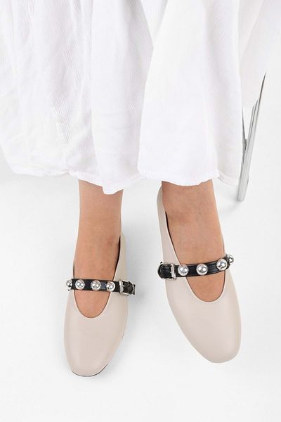 Shoeberry Women's Velna Ecru Skin Ballerinas