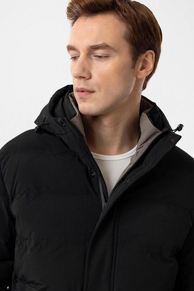SÜVARİ Ανδρικό παλτό Cavalier Slim Fit Μαύρο με κουκούλα ανάγλυφο