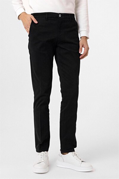 SÜVARİ Siyah Regular Armürlü Kanvas Pantolon