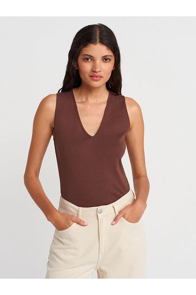 Dilvin 21080 V-Neck Sleeveless Ball-Light Brown